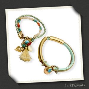 BLINK Leather Multicolor Beads, Stones, Charms Ocean Theme Bracelets (Set of 2)